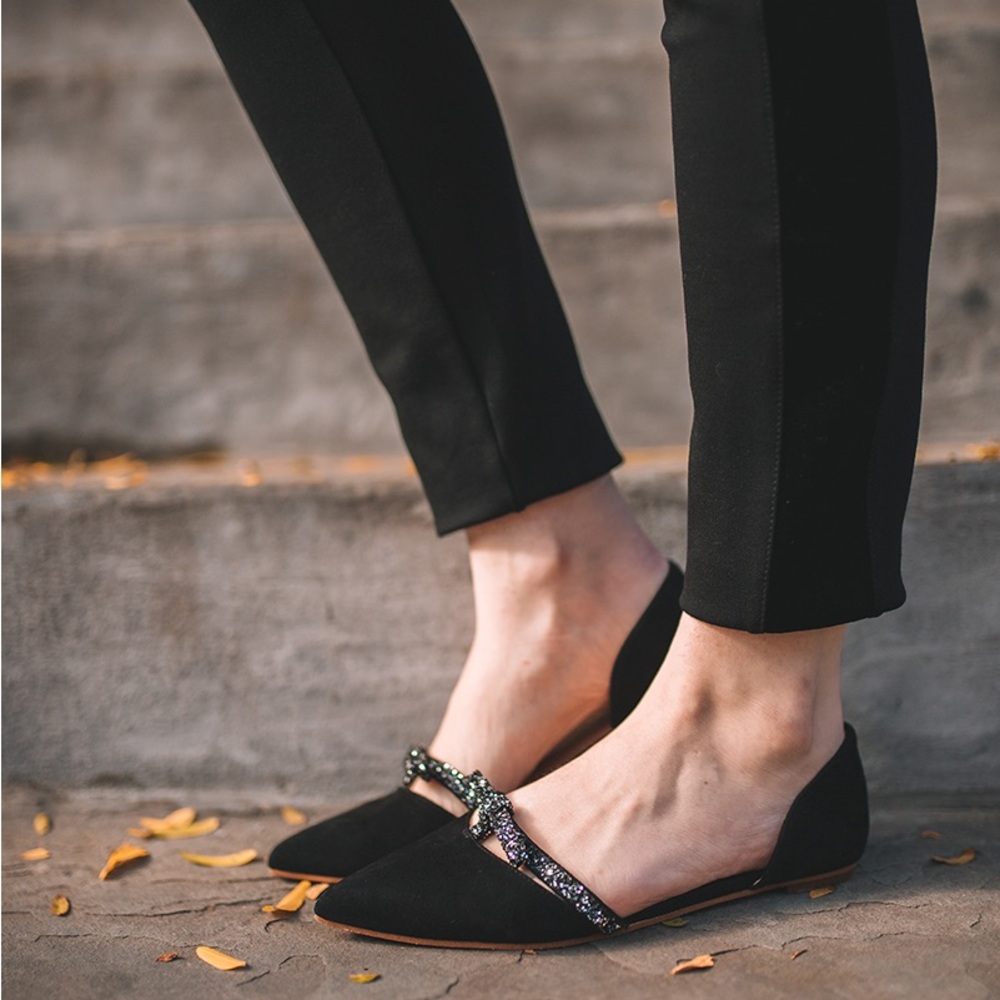 NIB J. Crew D’orsay Suede Flats w/ Glitter Bow
